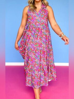 SSYS Margot Sleeveless Maxi Dress In Fuchsia Abstract Paisley Medium 6/8 NWOT